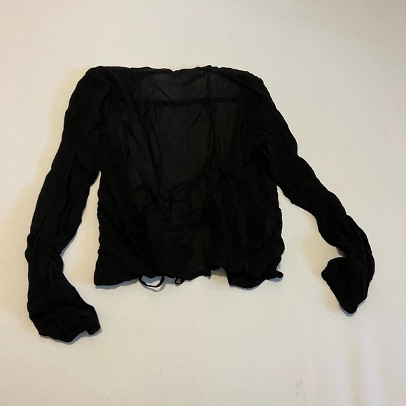LACAUSA Black gauze wrap long sleeve top blouse S - Picture 9 of 9